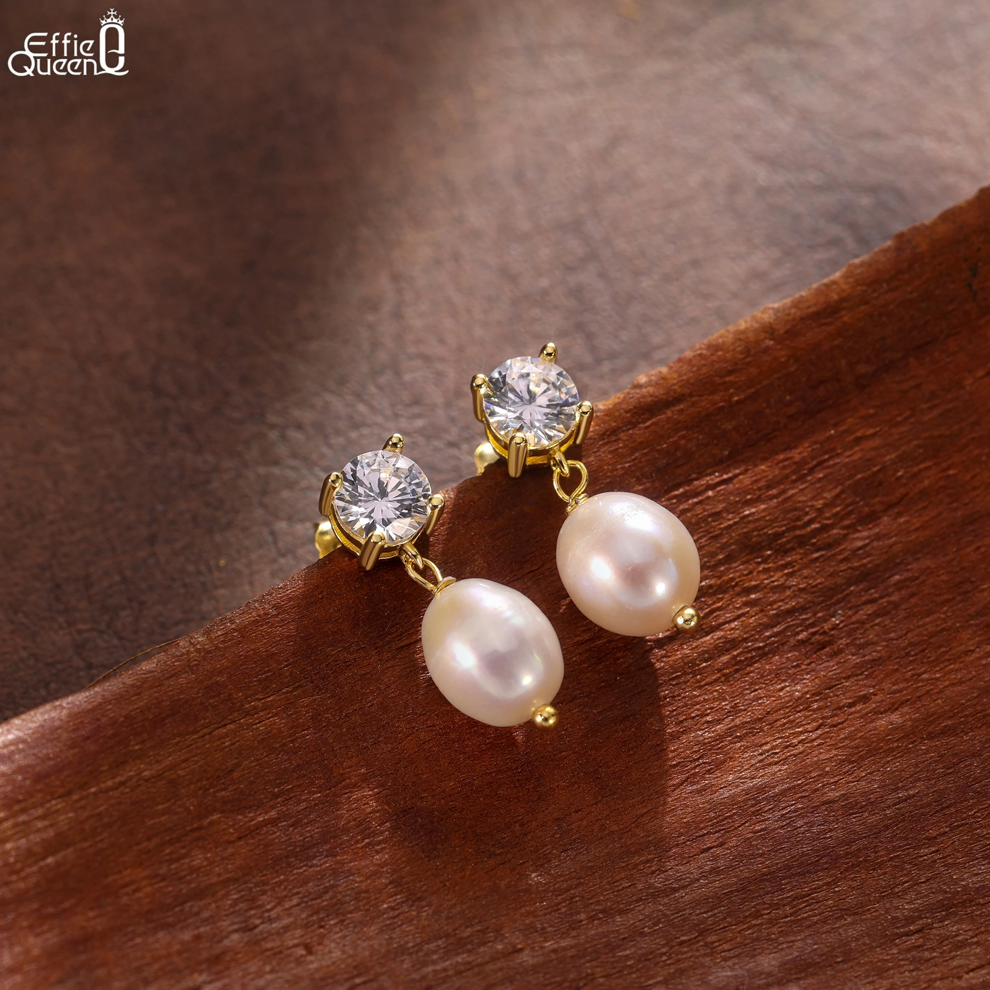 

Effie Queen 925 Solid Sterling Silver 14k Gold Pear Shaped & Zirconia Drop Earrings Luxury Jewelry for Women Banquet Gift GPE131