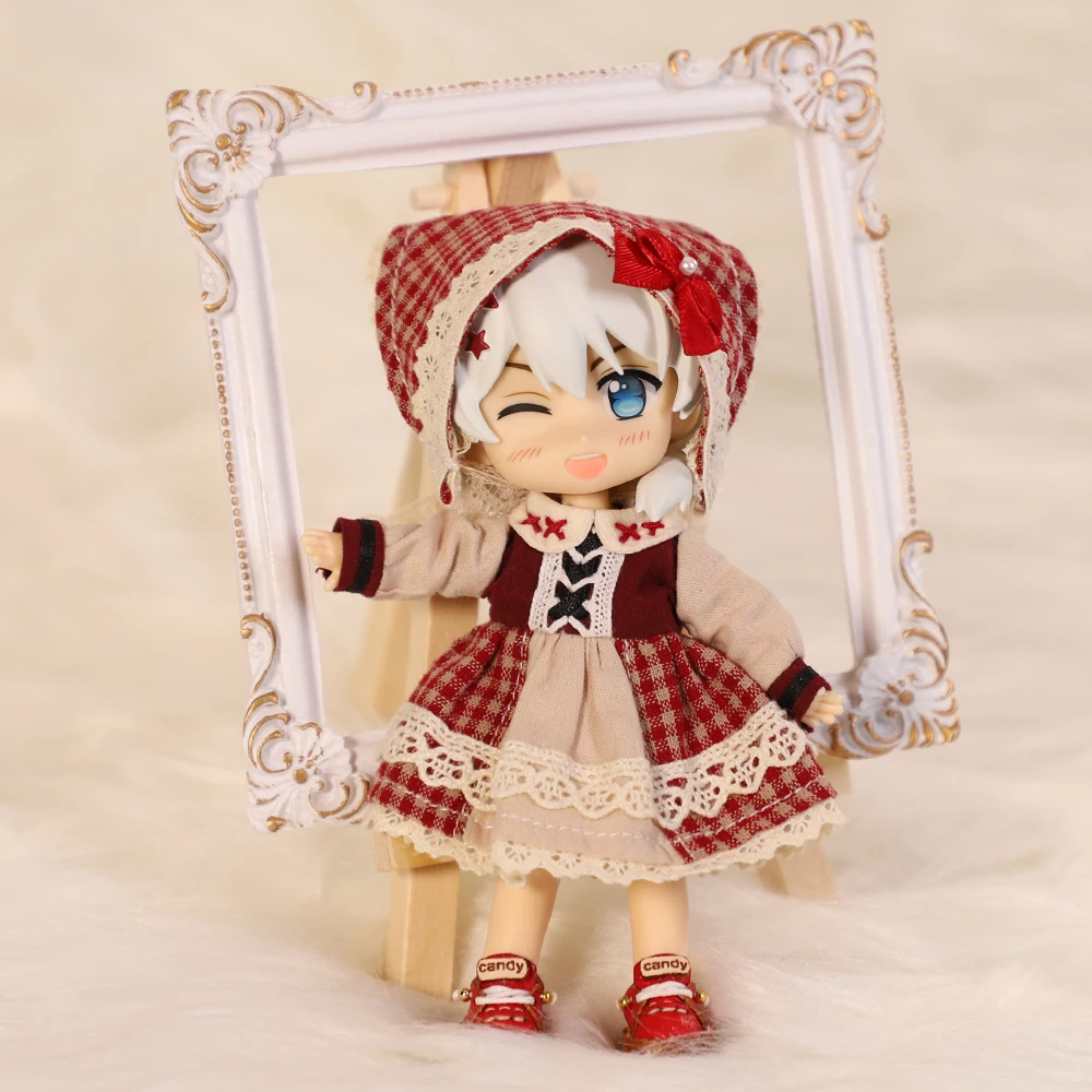 Ob11 lalka mały czerwony kapturek dziewczyna zestaw sukienek lalka pokojówka sukienka dla lalek Ob11, Molly, Gsc, 1/12 Bjd, Body9, Ymy, Ddf