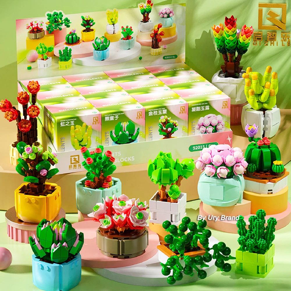 Flower Bouquet Friends Creative Desktop Succulent Plants Bonsai Decoration MOC Model Building Blocks Toys for Girls Gifts