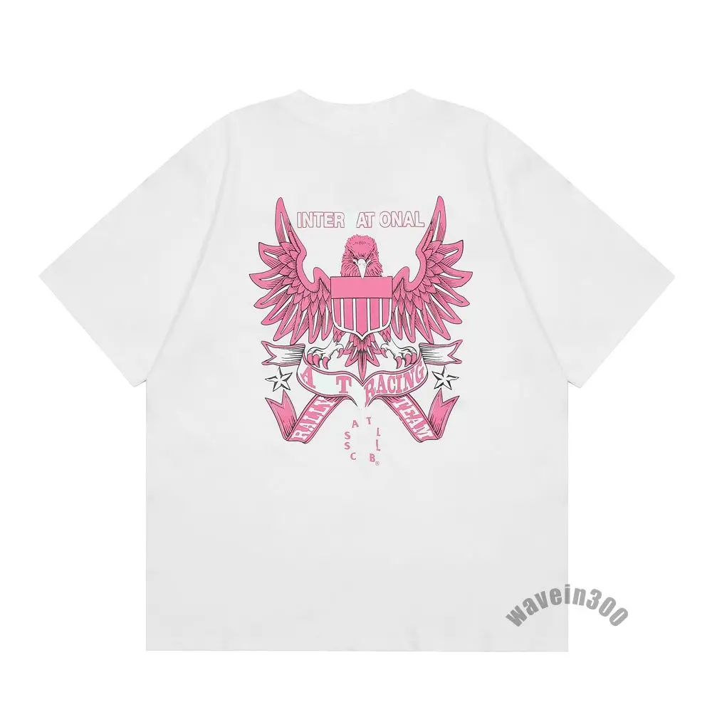 2026 new Loose round-neck retro pink eagle emblem back-printed T-shirt, suitable for both men and women, for retro streetwear.