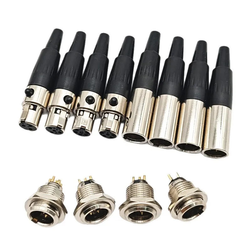1Pcs High Quality Mini XLR 3 4 Pin Female Plug Small XLR Audio Microphone Connector for MIC Soldering Straight