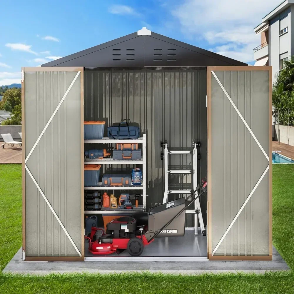 Outdoor Storage Shed with Floor, Utility Tool, House with Lockable Door Tools, Garden Buildings, Booth Shelter, 6x8 Ft