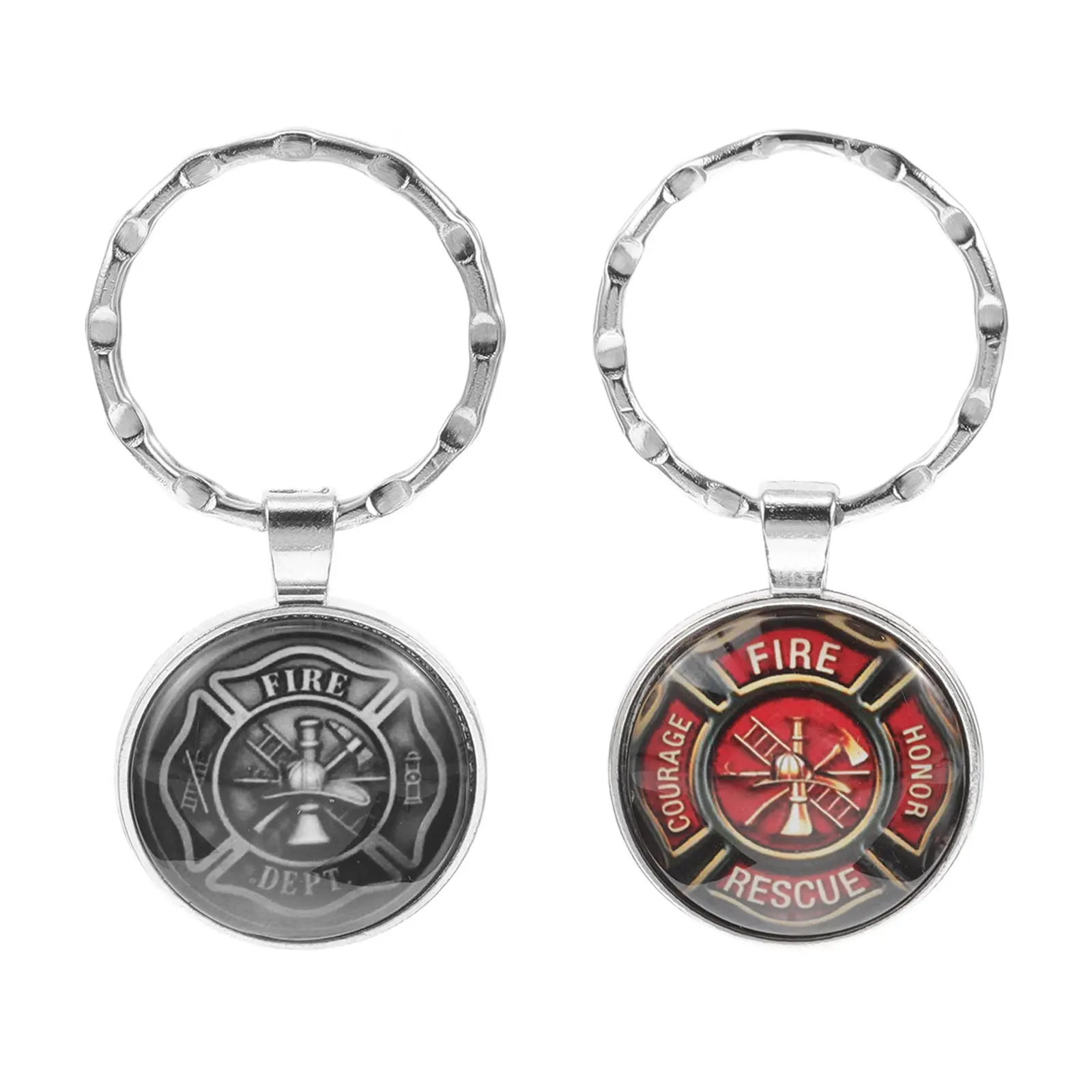 2Pcs Firefighter Keychain Pendant Metal Key Ring Hanging Key Chain Bag Pendant Firefighter Keyring Decor Keyring