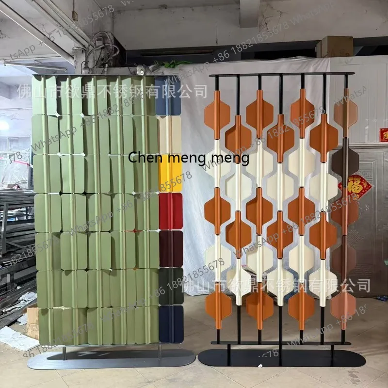 Light luxury modern saddle leather screen metal rotating sales office hotel restaurant blocking partition customization