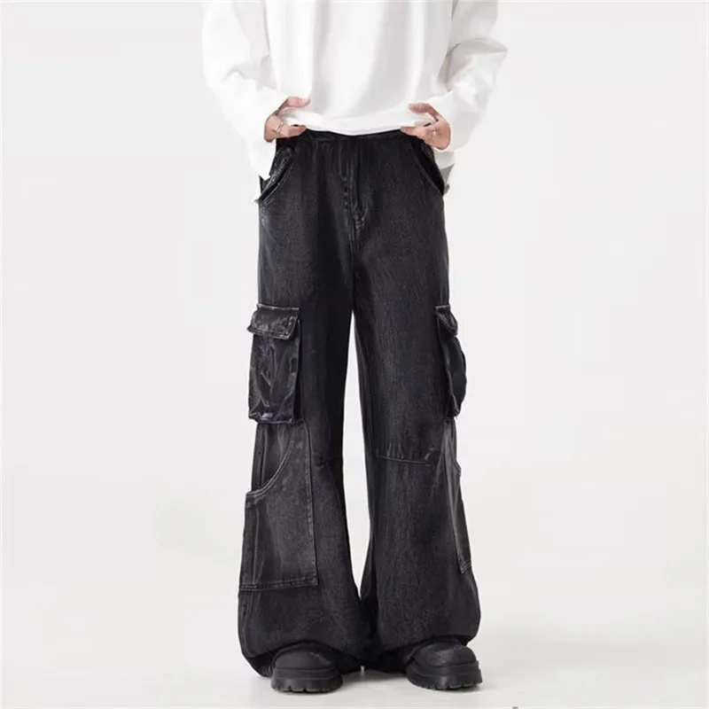

Уличная одежда в американском стиле ретро Y2K 2021, черные мешковатые джинсы-карго, брюки для мужчин, одежда, прямые брюки с широкими штанинами, Ropa Hombre