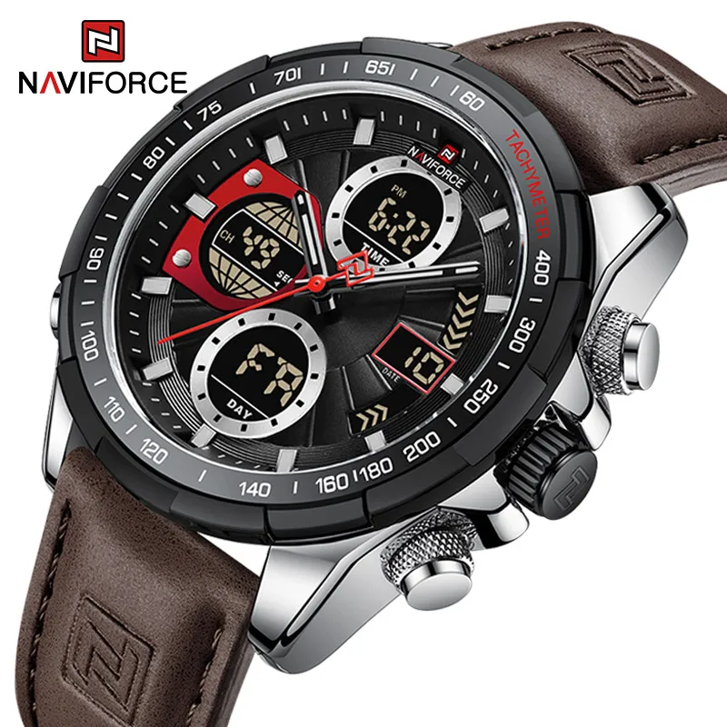 

NAVIFORCE Men Watch Analog Digital Sport Chronograph Luxury Man Wristwatch Military Waterproof Genuine Leather Quartz Male Clock