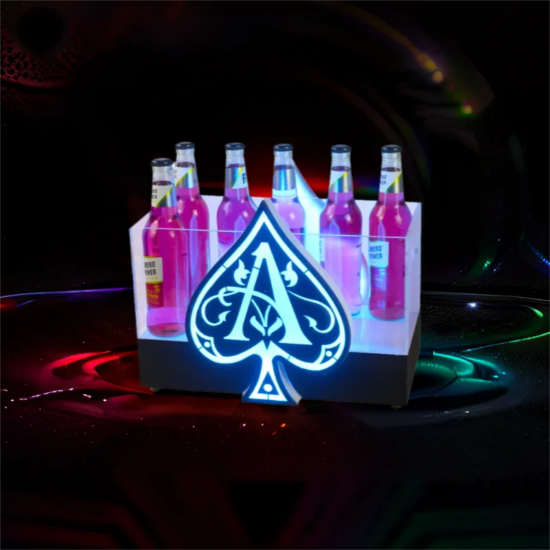 Rechargeable Champagne Bucket with Shining Spades Design Display for Bar Nightclub Glorifier