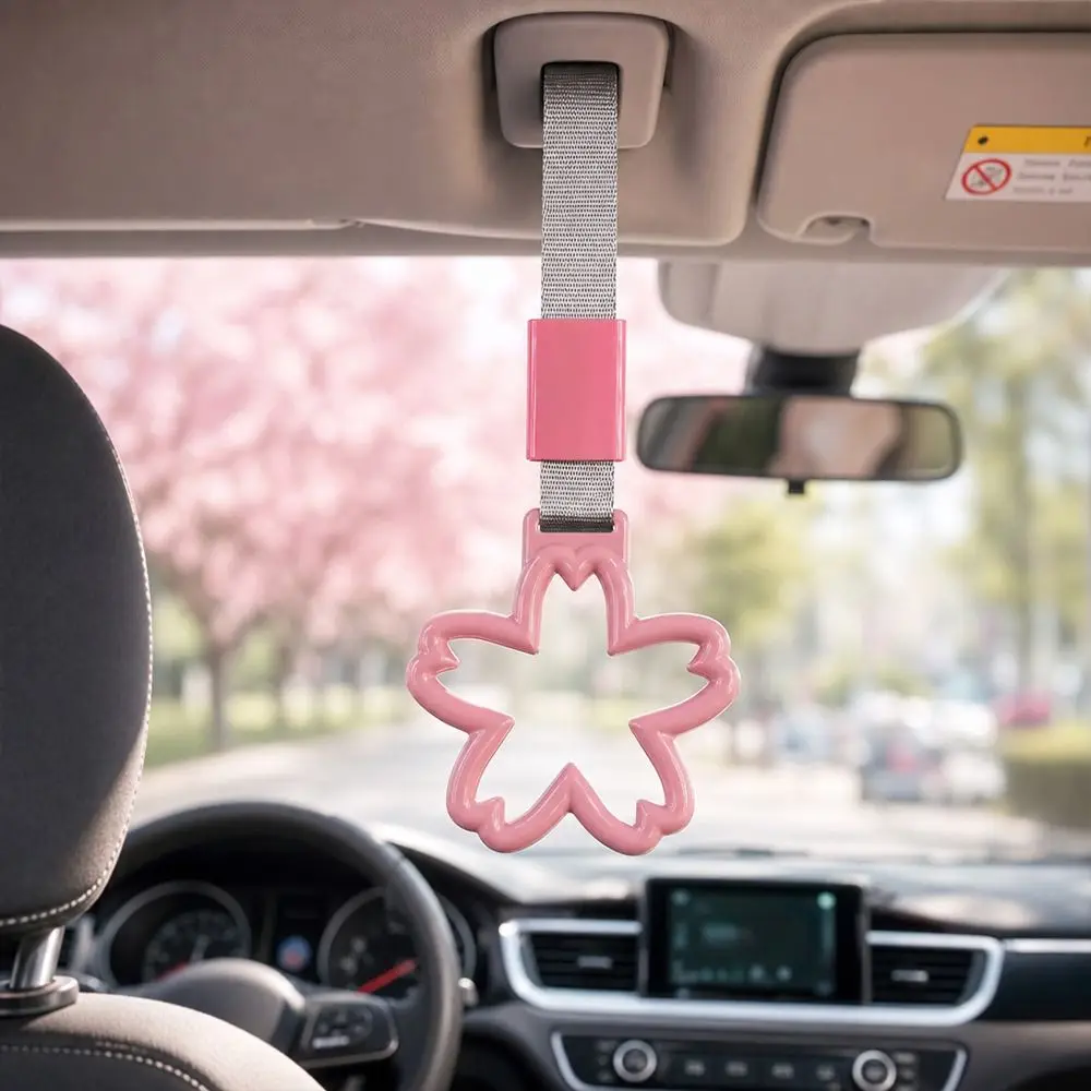 Durable Cherry Blossom Car Handle Strap Ring Anti Collision Warning Multifunctional Hanging Ring Car Strap Pendant Car Interior