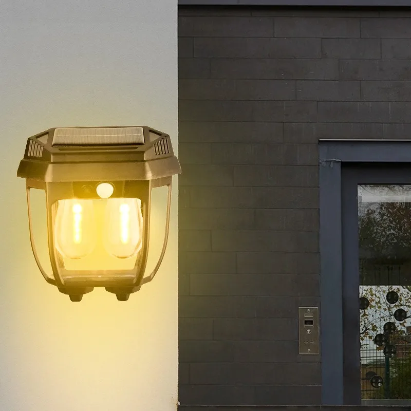 Solar Retro Tungsten Wall Light - Waterproof Motion-Activated Night Lamp for Outdoor Garden Courtyard