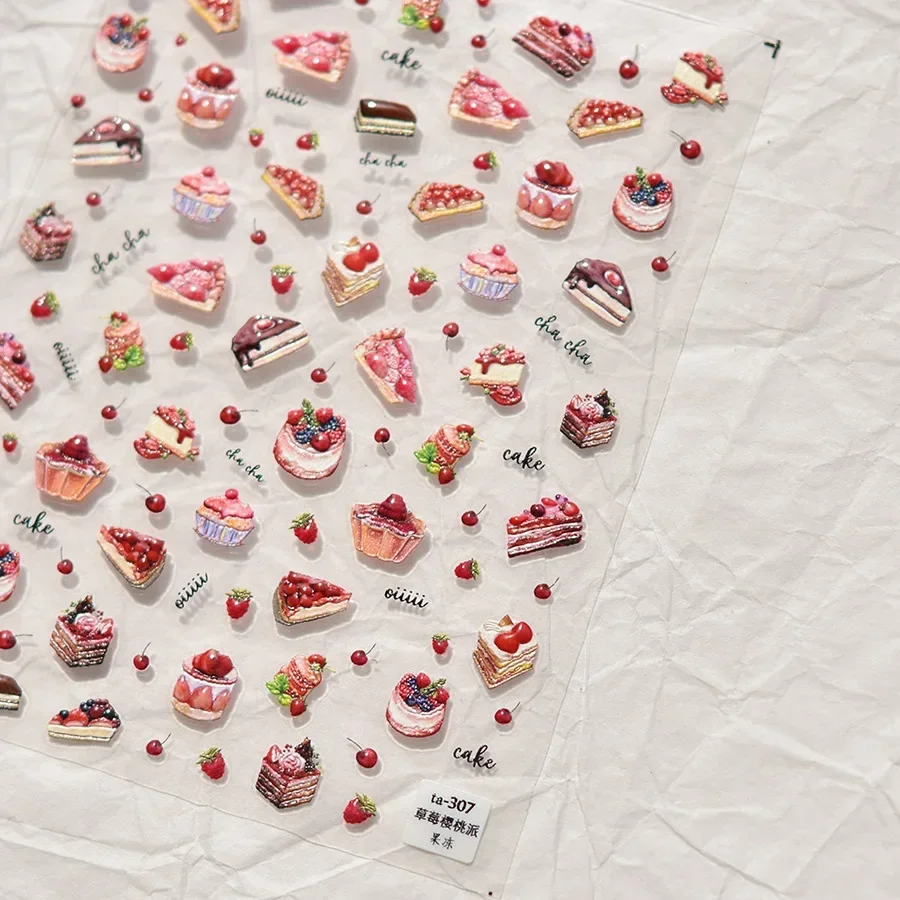 5D Pudding-Gelee-Dessert-Frucht-Kirsch-Rosa-Klauenabdruck-Schleifenknoten-Liebesherz-Sterne-Nagelkunst-Aufkleber, selbstklebende Maniküre-Dekoration – Detail 8