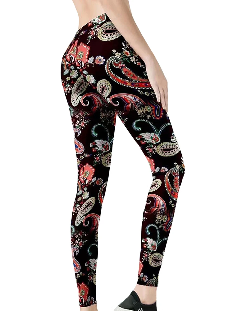 YRRETY New Arrival Floral Paisley Printed Leggings For Women Fitness Trousers High Waist Elastic Gym Sports Casual Pants