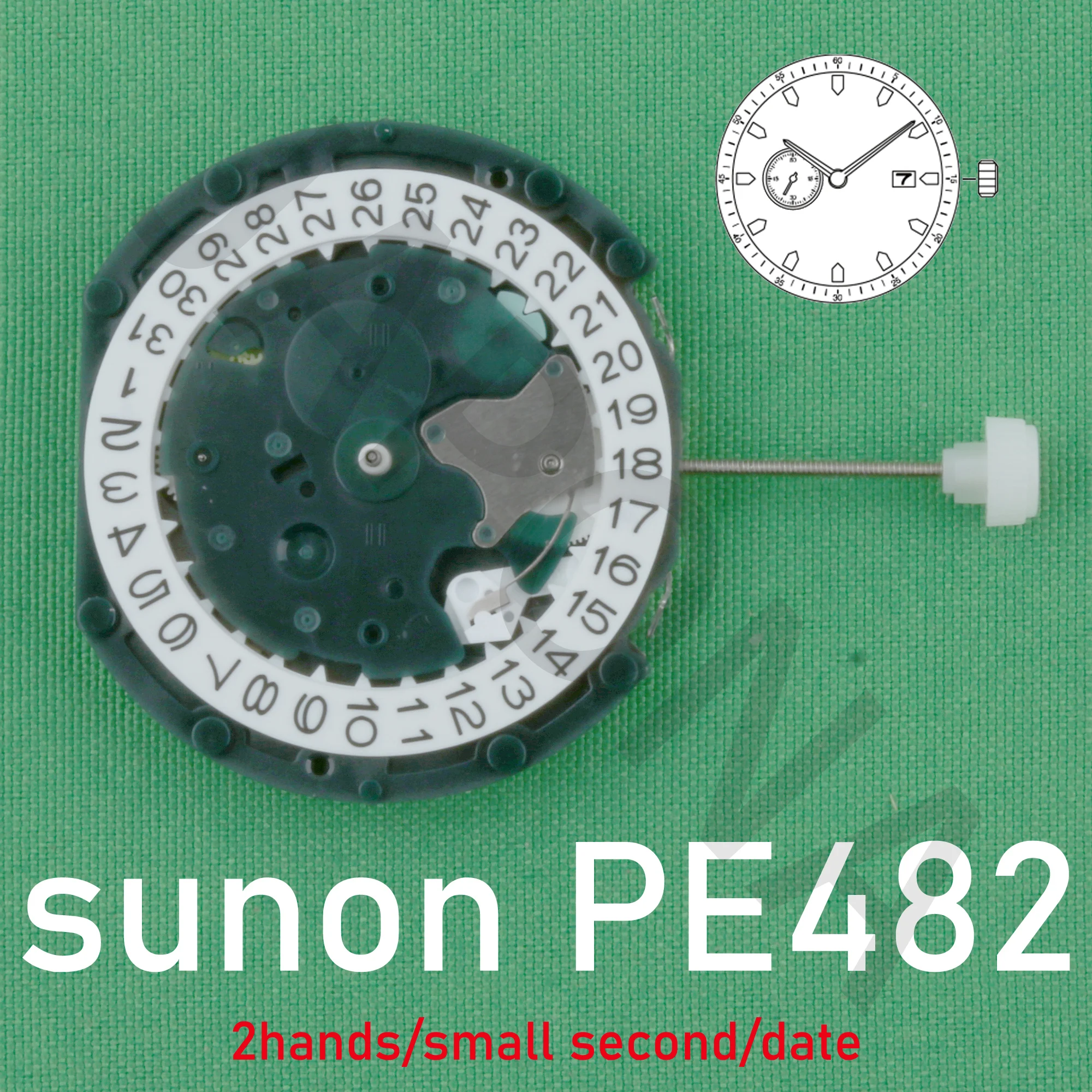 PE482 movement sunon pe48 watch movement small second for gents' big date 2 hands, small second movement.