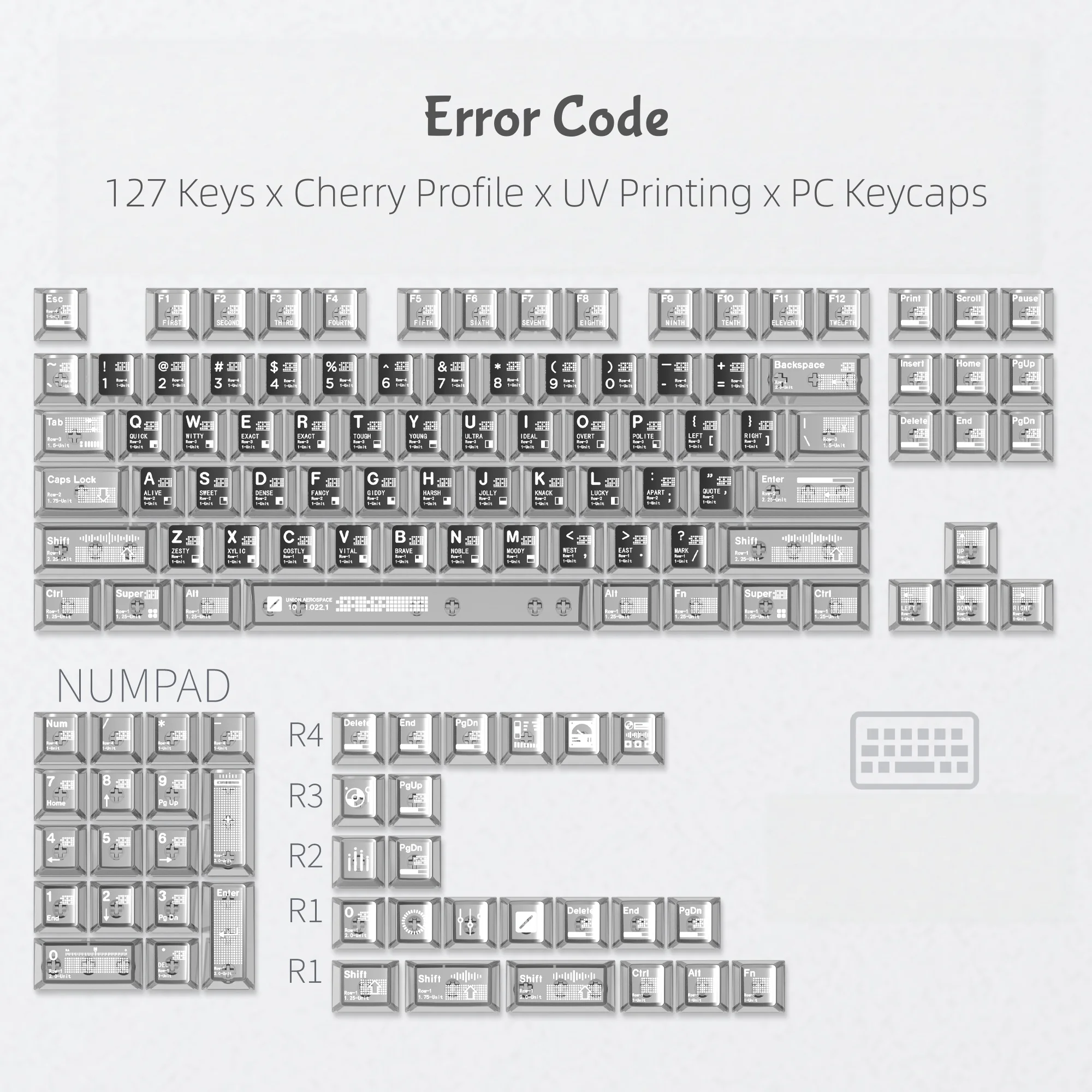 White Black Transparent Error Code Keycaps 127 Keys Cherry Profile PC DIY Custom Clear Keycap Set for MX Switches Gamer Keyboard