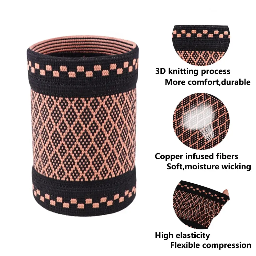 Copper Wrist Compression Brace (2Pcs), Elastic Wrist Support Sleeve Wrist Braces for Tendonitis, Arthritis, Carpal Tunnel Pain R