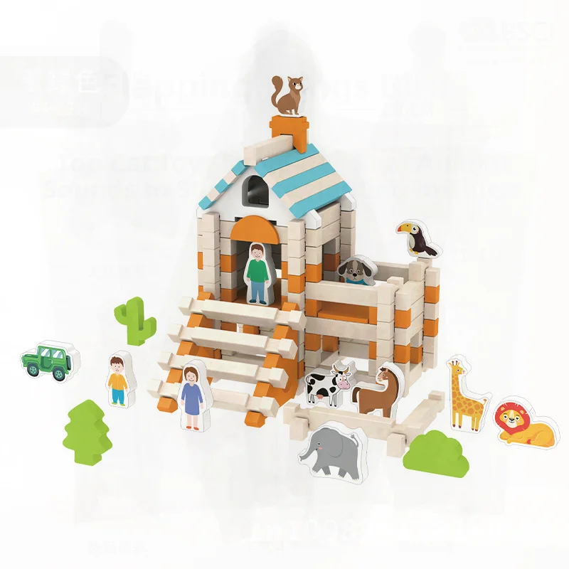 Zestaw drewnianych klocków dla dzieci - duże elementy, chińska konstrukcja wpuszczająco-wtykowa, zabawka dom dla architektów Luban dla dzieci w wieku...
