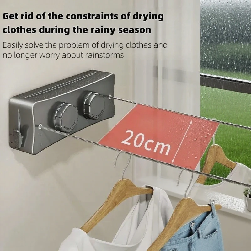 【セール中】新しい5.1m伸縮式ステンレス製物干し、屋内外兼用、省スペース、簡単設置、乾燥ハンガー