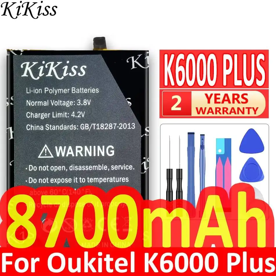 Высокопроизводительный аккумулятор для мобильного телефона Oukitel K6000 Plus с быстрой зарядкой, 8700 мАч