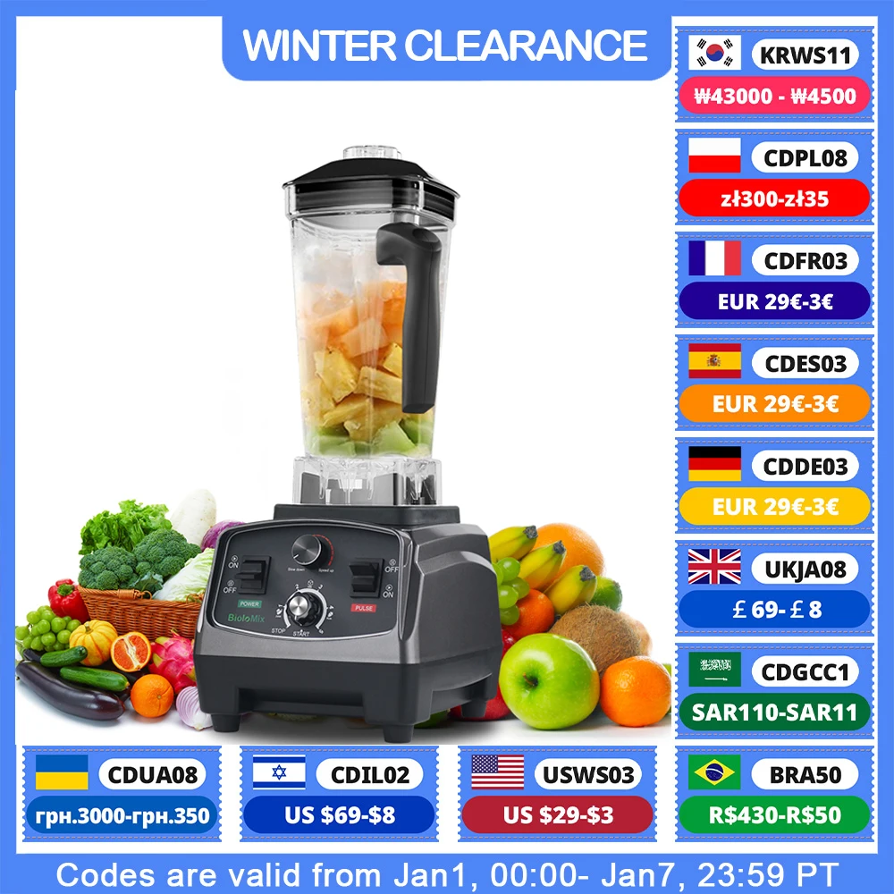 Biolomix 3HP 2200W Zware Commerciële Grade Timer Blender Mixer Juicer Fruit Keukenmachine Ijs Smoothies Bpa Gratis 2L jar