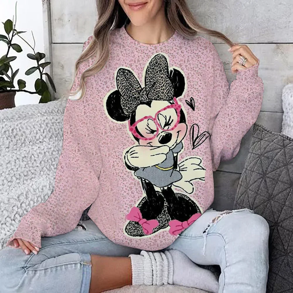 Modny damski sweter Disney Mickey Mouse nadruk Jesień i zima Codzienny luźny sweter z długim rękawem Odzież dla par