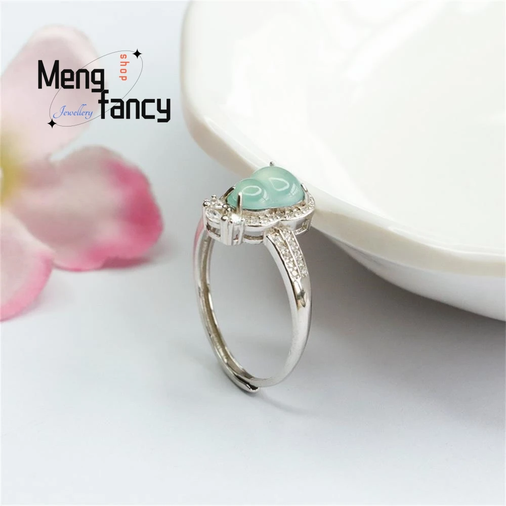 S925 cincin labu air biru es Jadeite alami hiasan perhiasan pasangan kualitas mewah kelas tinggi sederhana elegan indah