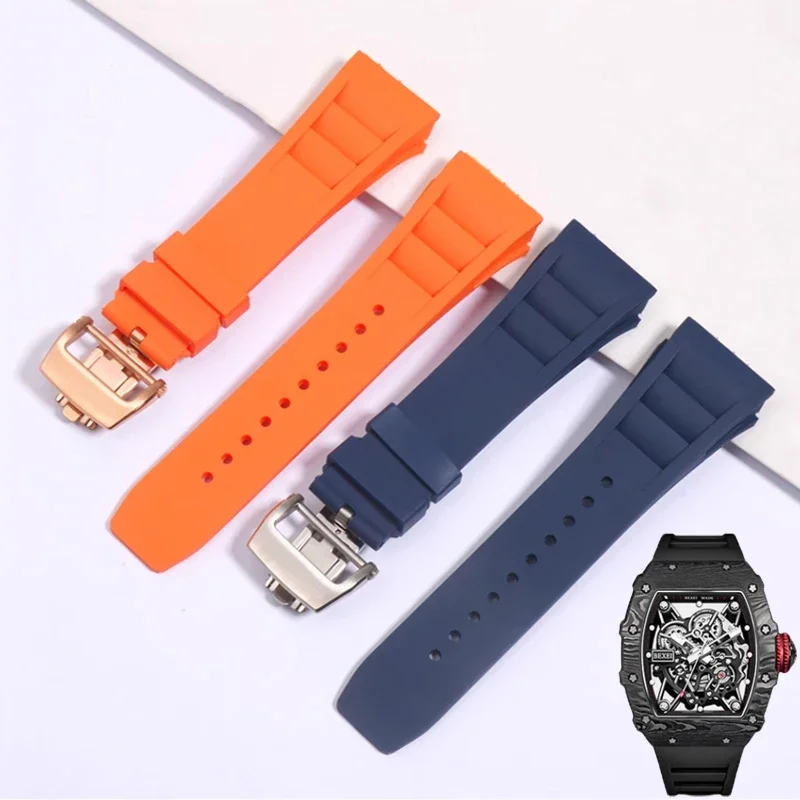 Silicone Rubber Watch Band For Richard Mille Waterproof Sweat-Proof Soft Comfortable Watch Strap Raised Mouth 25mm Wristbands