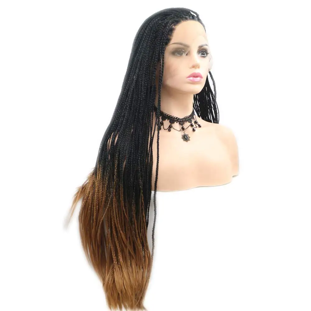 

Парики Sylvia без коричневых косичек с эффектом омбре, синтетические парики спереди для женщин, полностью завязанный вручную плетеный парик, термостойкие волокна волос