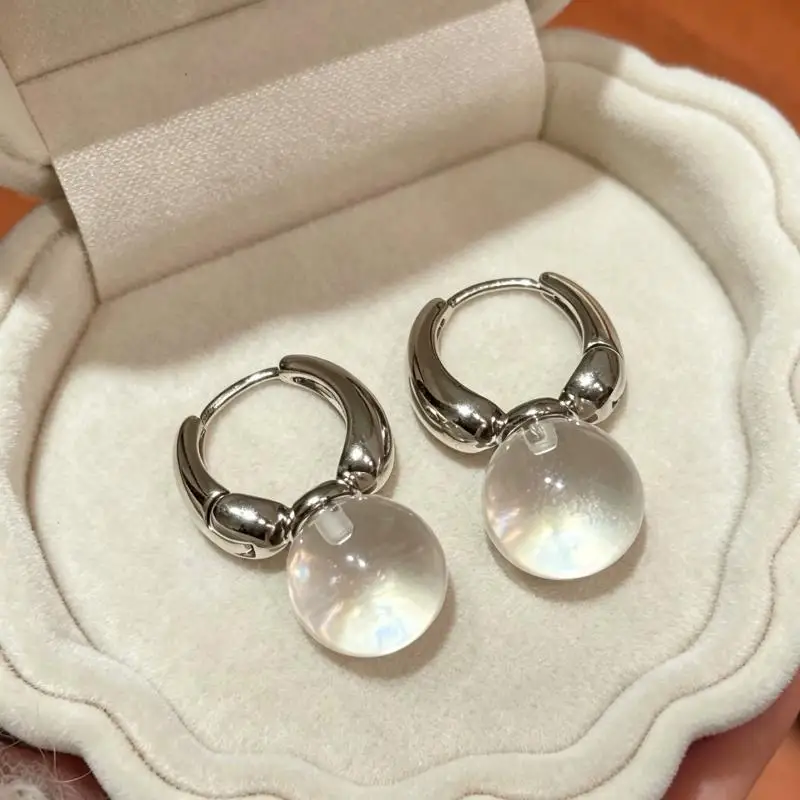 NEW 2026 Transparent Round Ball Pendant Earring Hooks Korean Fashion Jewelry For Girls Women's Daily Party Wear Accessory