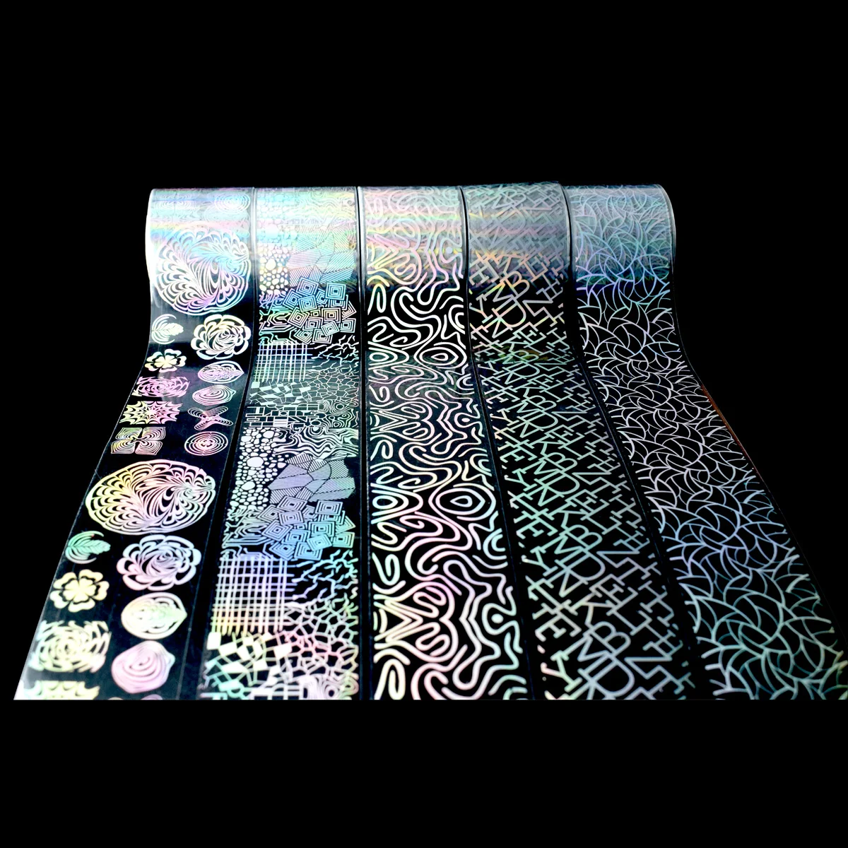 French Nail Art Stickers 3D Holographic Wavy Line Fruit Flower Foil Transfer Decal Laser Gradient for DIY Manicure Decorations