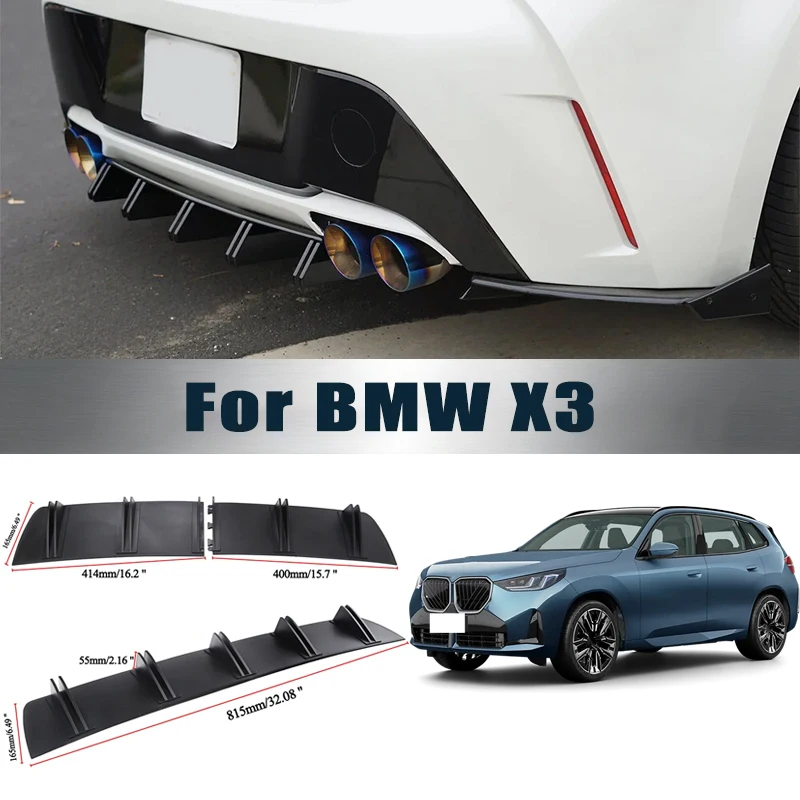 For BMW X3 Rear Diffuser Shark Fin Double Wing ABS Curved Aero Spoiler Anti-Collision Chassis Protector Car Styling