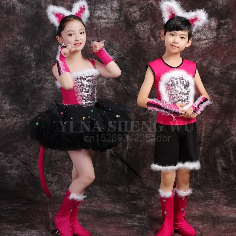 5Pcs 새끼 고양이 고양이 댄스 소녀 할로윈 의상 현대 무용 의상 어린이 무대 의상 소녀를위한 현대 무용 재즈 의상