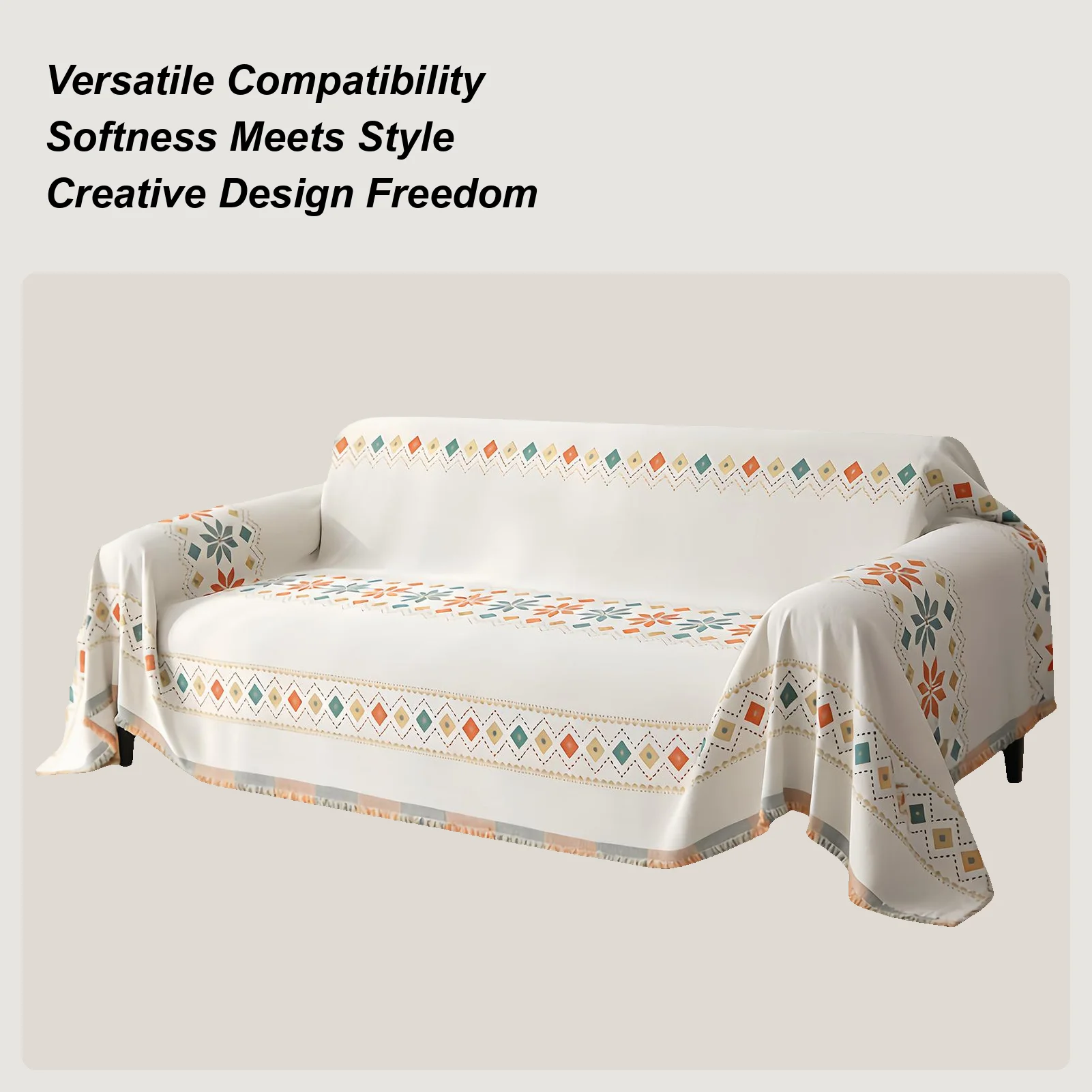 Double Sided Bohemian Sofa Cover With Tassels Soft Couch Cover Protector 118x71 Inch Reversible Furniture Protective Supplies
