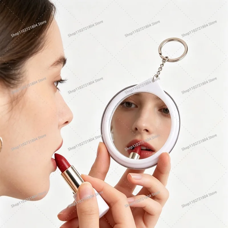 The Powerpuffs Girls Fashion Keychain with Mirror for Men Women Cartoon Printed Key Ring Students Portable Campus Card Key Chain