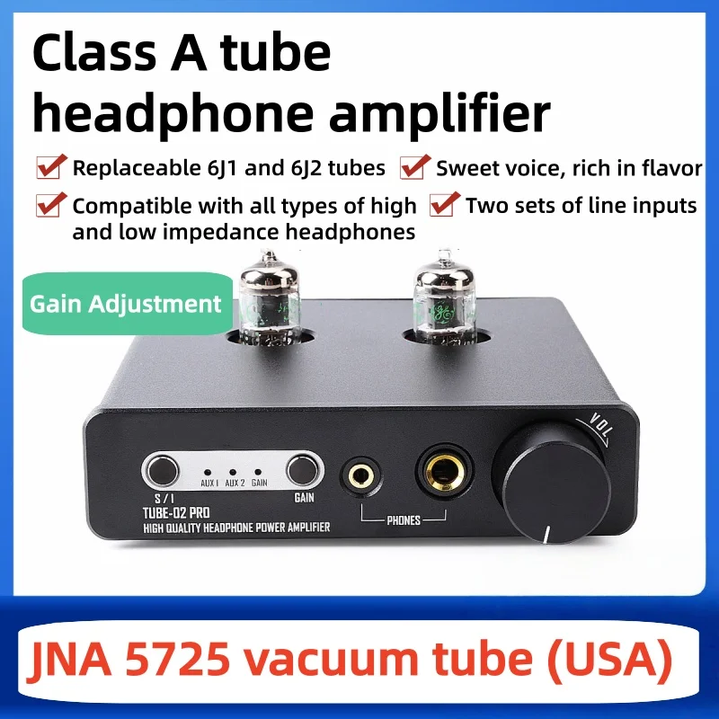 

TUBE-02 PRO Tube Amplifier Double JAN5725 HIFI High Performance Tube ClassA Headphone Amplifier RCA/3.5MM/6.35MM Gain Adjustment