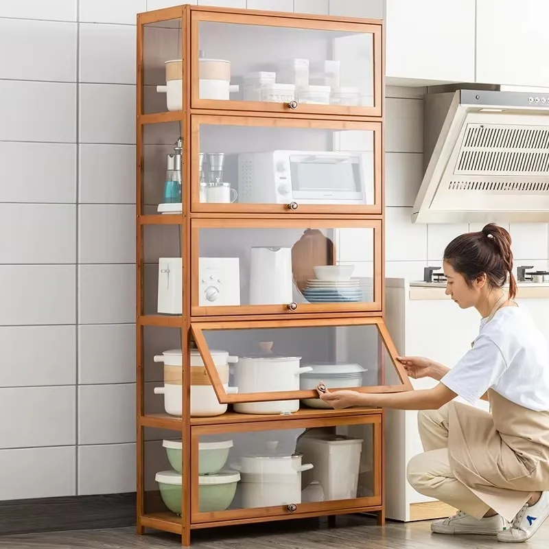 Kitchen cart mango wood adjustable storage cabinet cube baking rack basement storage rack
