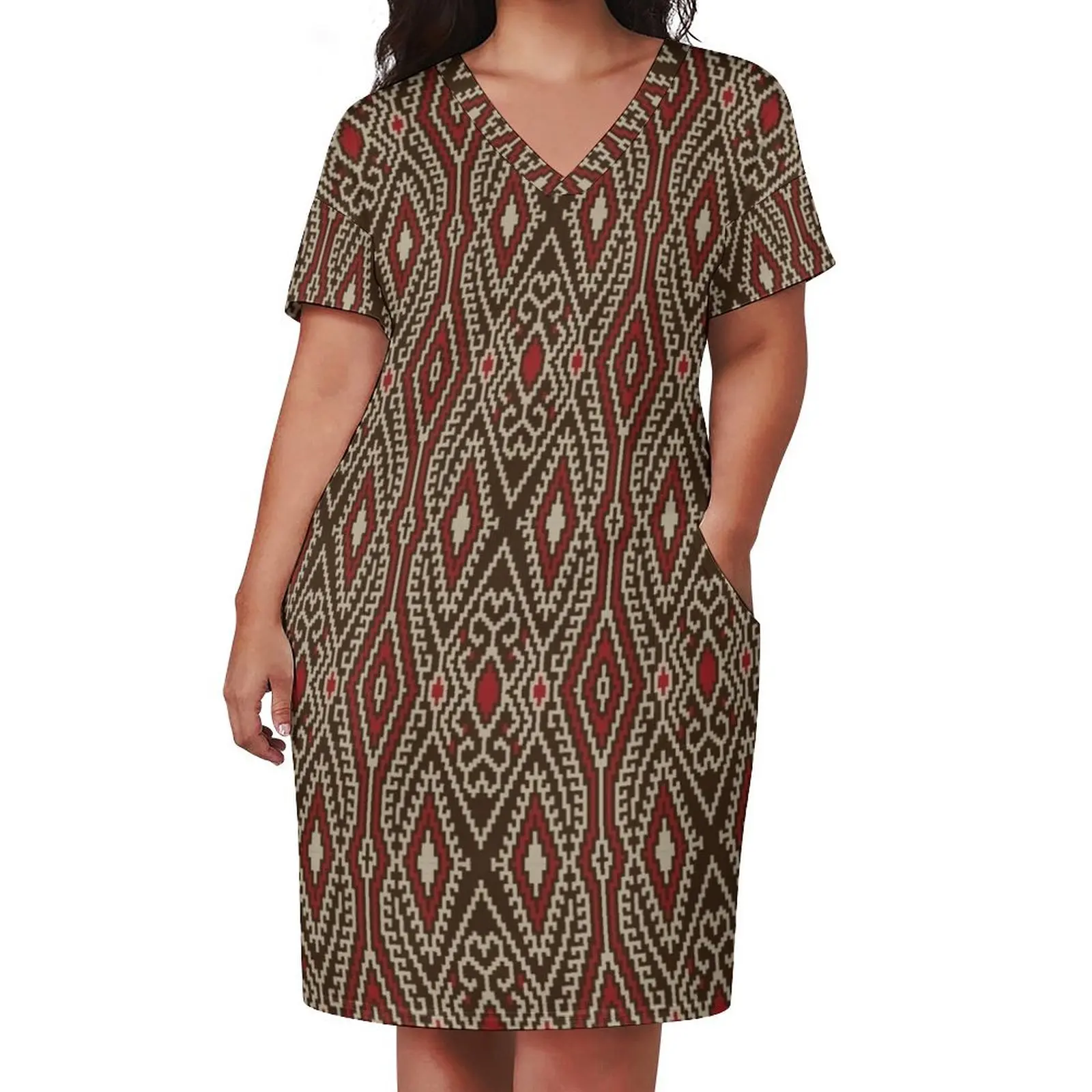 Ethnic Filipino Tribal Pattern - Tinalak 1 Loose Pocket Dress dress dresses Women