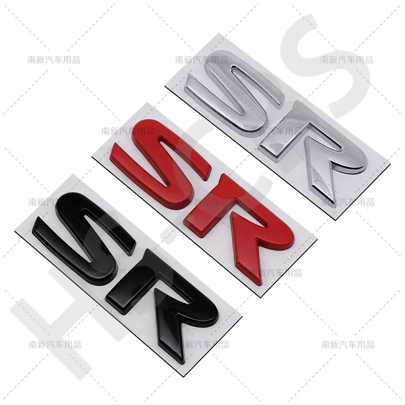 SR 3D Metal Car Emblem Badge SR Letter Logo Rear Trunk Tailgate Car Stickers Styling For  QASHQAI BLUEBIRD Decal Sticker Auto