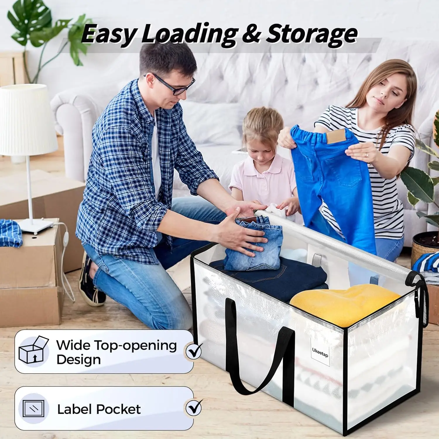 8 Pack Extra Large Moving Bags, Clear Storage Bins with Lids, Heavy Duty Moving Boxes for Clothes Packing, Dorms view 5