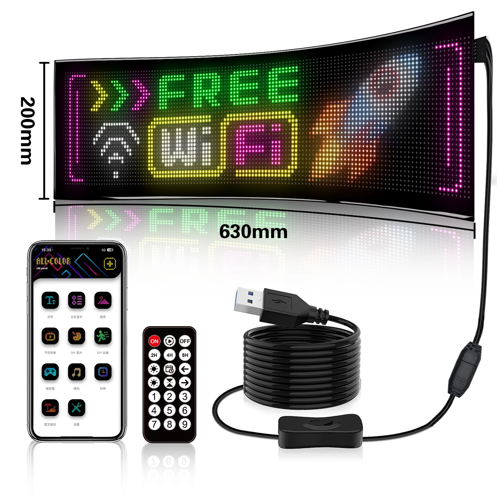 

Двухрядный прокручивающий экран дисплея Smart LED Matrix Panel Light Devil Eyes Light для лобового стекла USB Bluetooth App Дистанционное управление