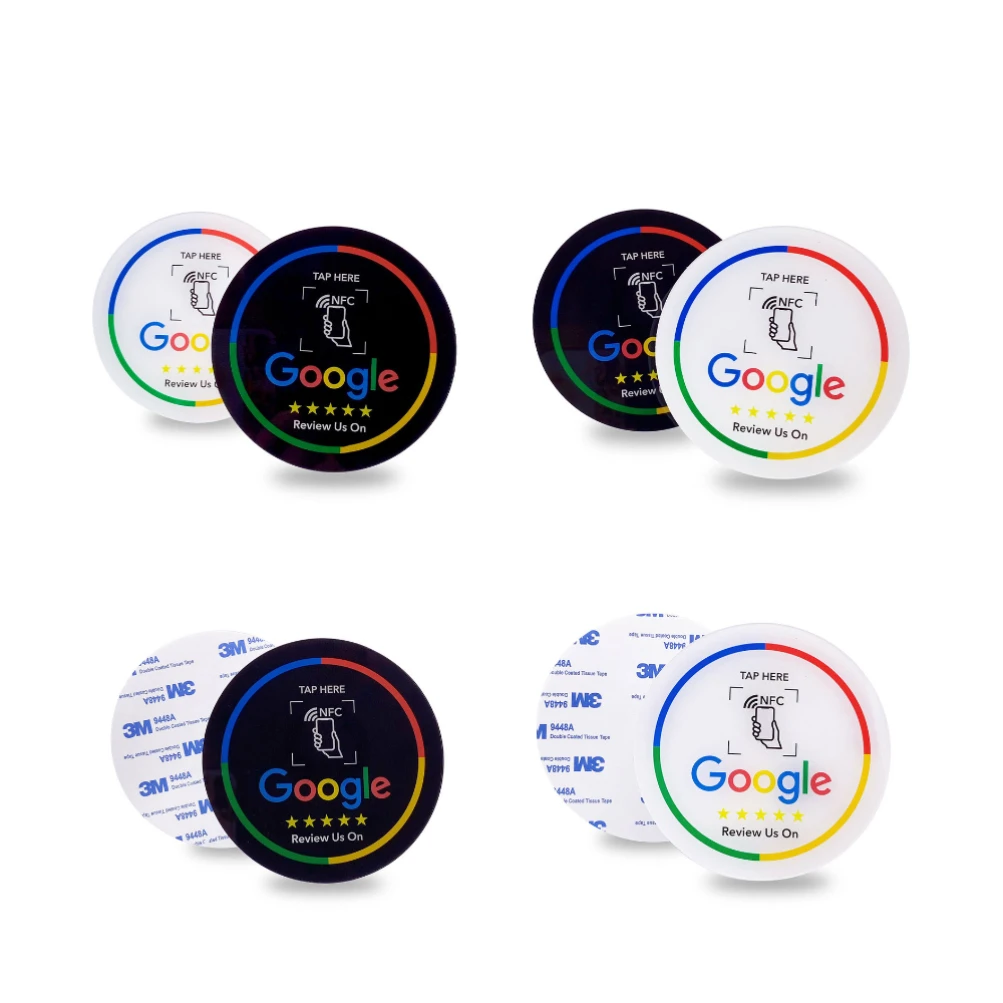 

200pcs Diameter 10CM Google Reviews NFC Table Sticker NNTAG 213 215 13.56MHz Programmable Acrylic with Self-adhesive Backing