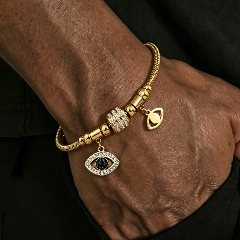 Retro Blue Devil Eyes Chain Bracelets Zircon Women Men Anti-allergic Stainless Steel Rust Proof Wrist Bracelet No Fade Bijoux
