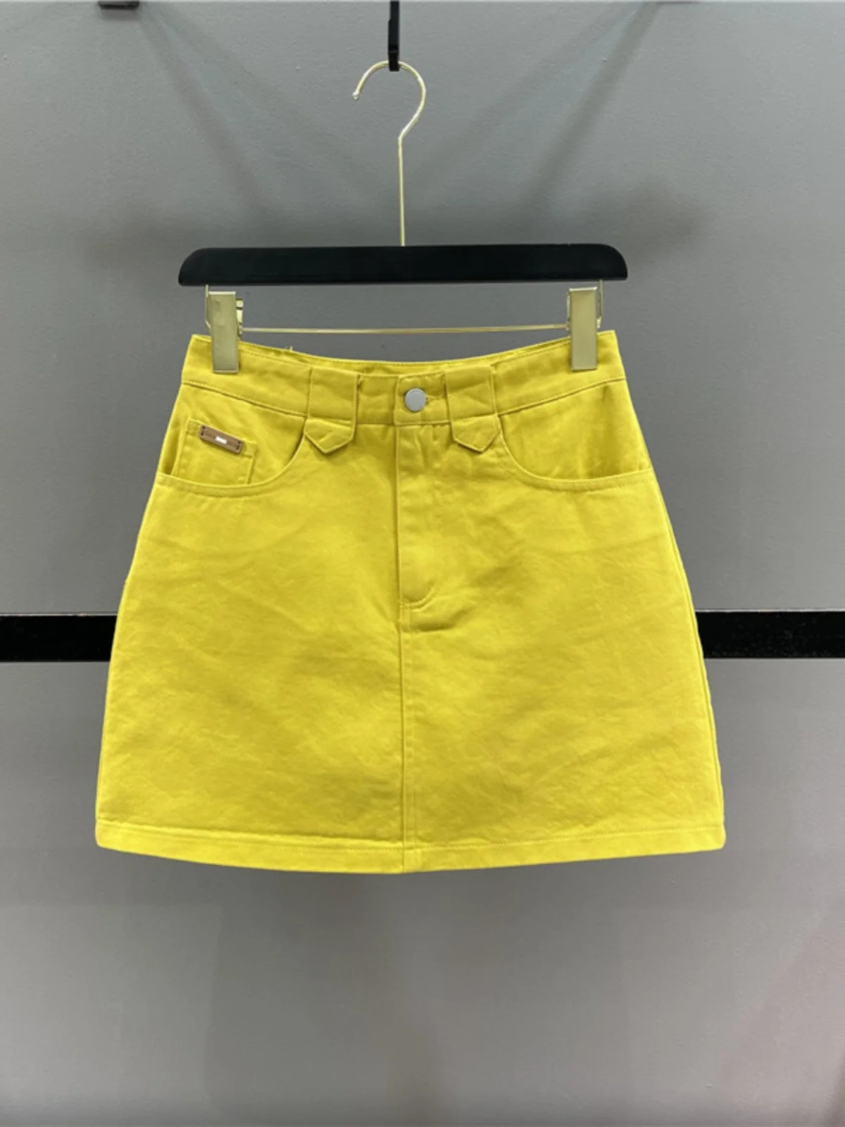Summer 2026 High Waist A-Line  Skirt Women's Denim Anti-Light Yellow Half-length Skirt Stylish Versatile Cotton Polyester...
