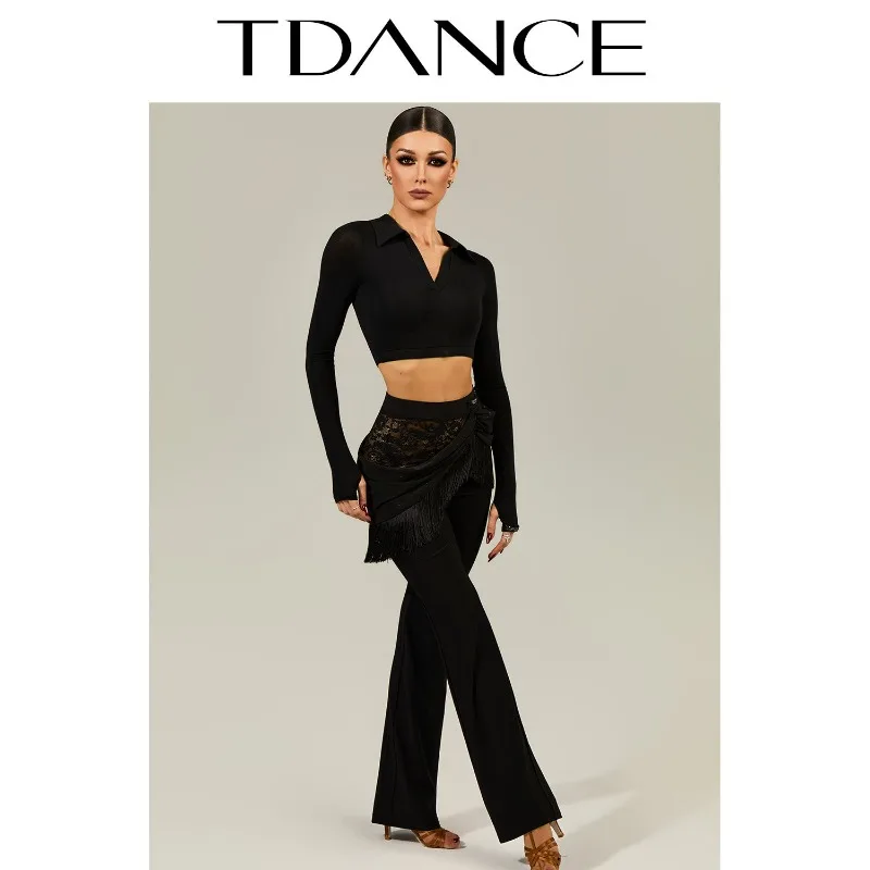 customized TDANCE Women's Latin [Lace pleated fringe micro flared pants] Practice pants show off weight, daily teacher GL-247