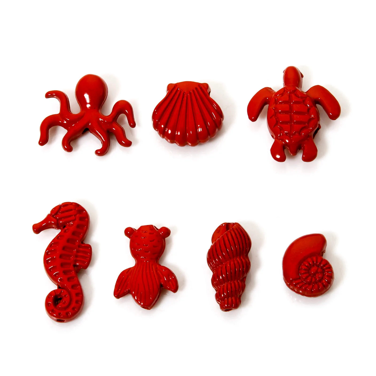 10 PCs Ocean Jewelry Spacer Charms Red Shell Seahorse Conch Enamel Zinc Based Alloy Pendants For Diy Necklace Jewelry Making