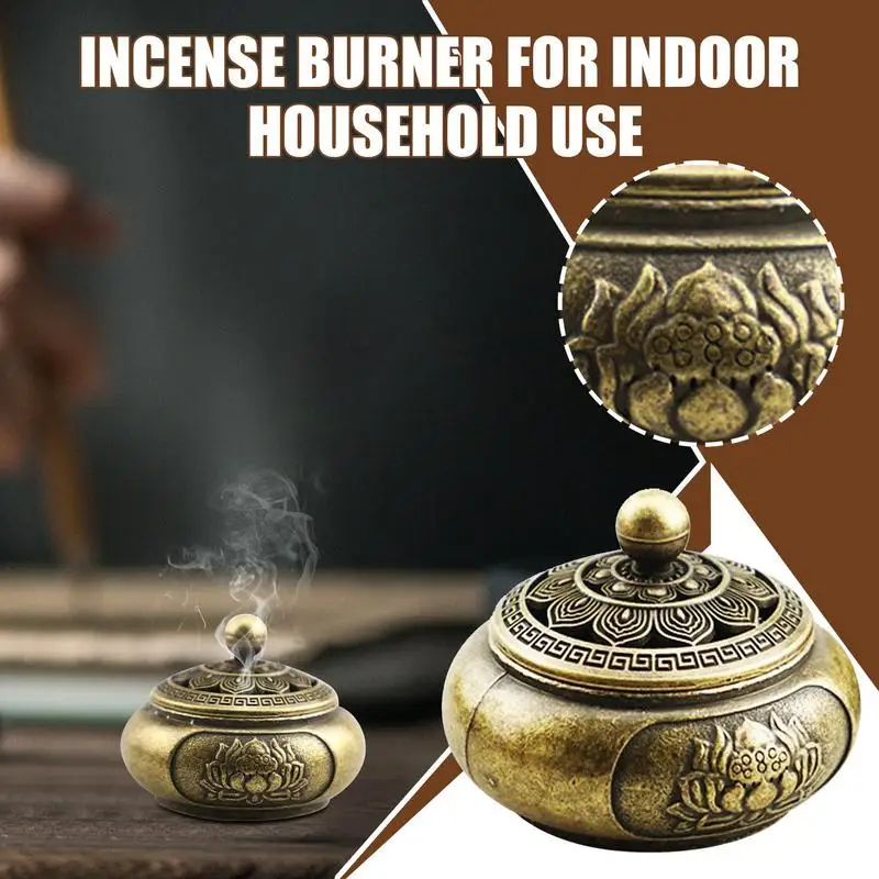 حامل مبخرة على شكل زهرة مبخرة معدنية عتيقة وعاء مبخرة معبد صغير للتأمل والاسترخاء الروحي