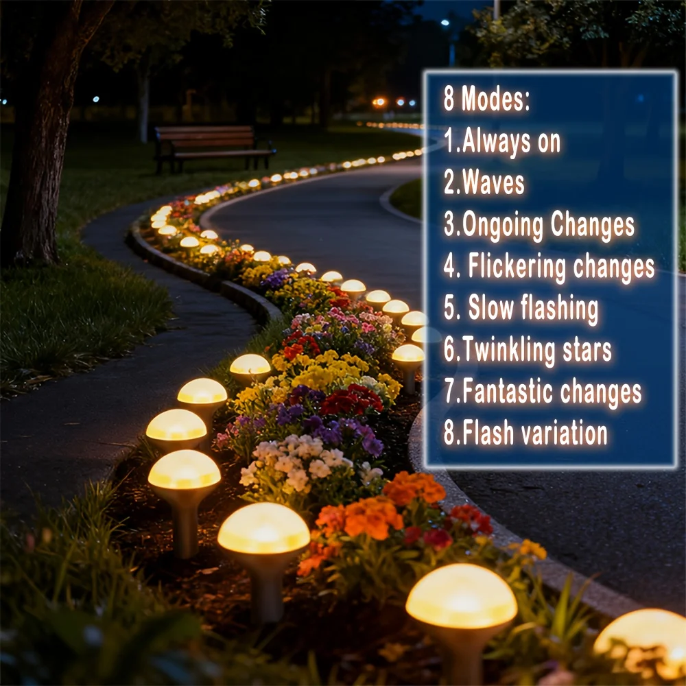 Upgrade Version 1 Comes with 10/20 Solar Garden Lights and Solar Mushroom-Shaped Corridor Lights. It Has 8 Lighting Modes and a Waterproof Rating of IP44. It Is Suitable for Use in Lawns, Courtyards, Gardens, Villas, Sidewalks, Camping, Christmas Dec - view 6