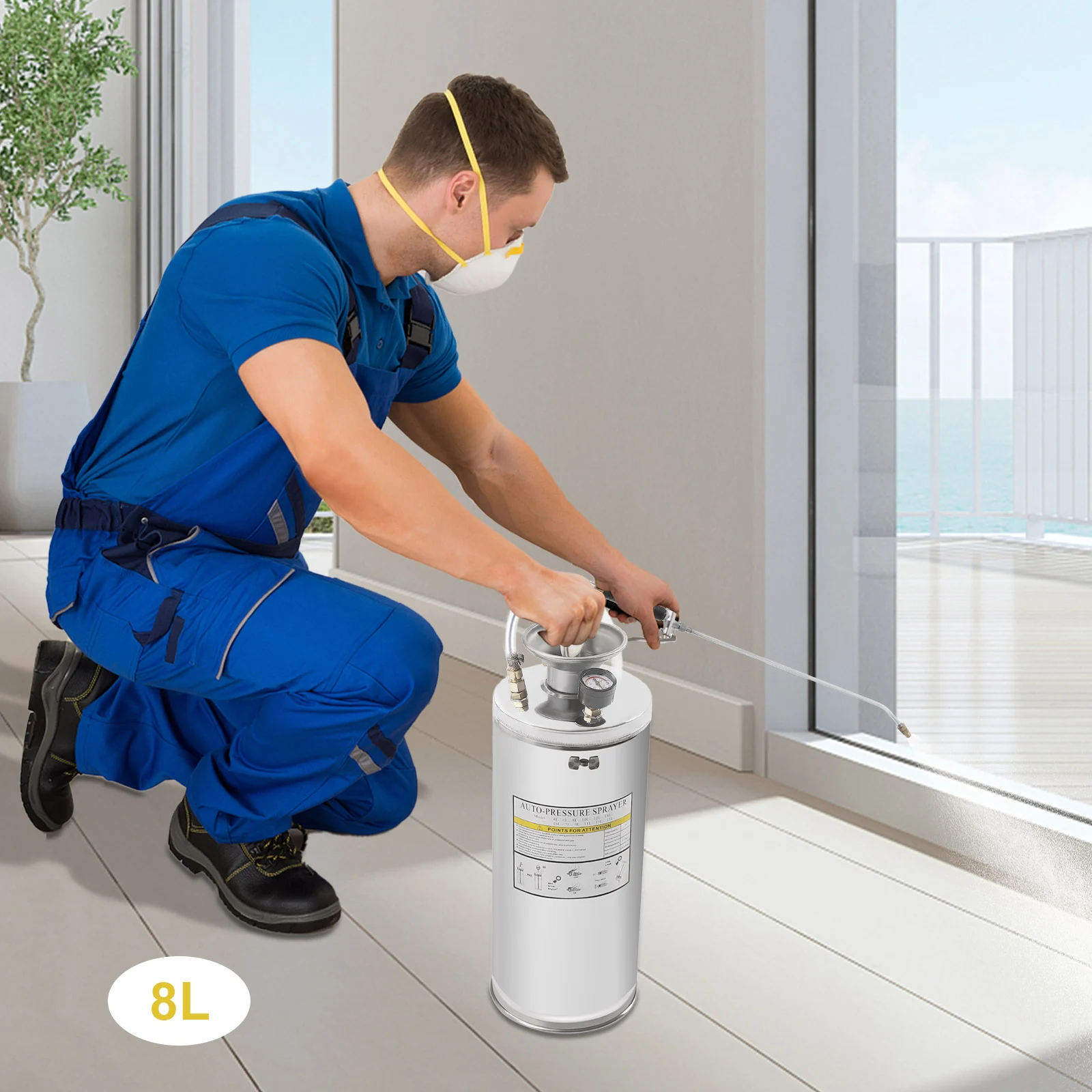 

Adjustable 18*55cm 2Gal Silver Stainless Steel Sprayer Handled Pump Sprayer Adjustable Nozzle Suitable with Grid Hose