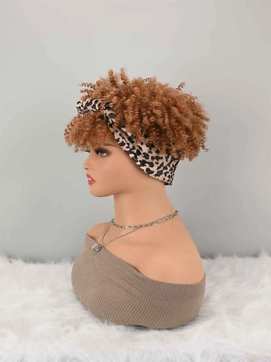 Headband Wigs For Women Afro Kinky Curly Wig With Synthetic Short Hair Wigs With Headband Attached Headwrap Wigs Kinky - Image 3