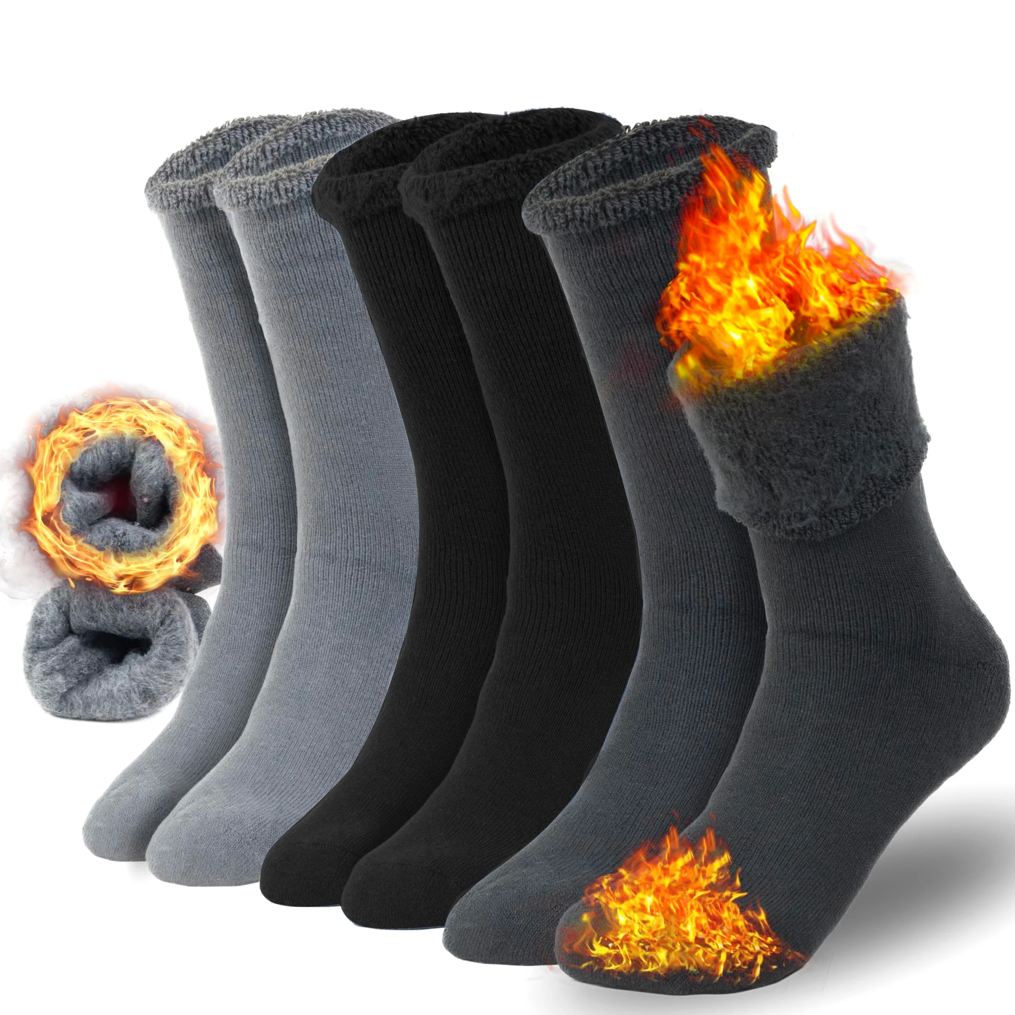 

3Pairs Plush Thermal Boot Socks Men's Winter Solid Color Heavy Duty Mid-Calf Sock for Cold Weather Daily Wear & Outdoor Activity
