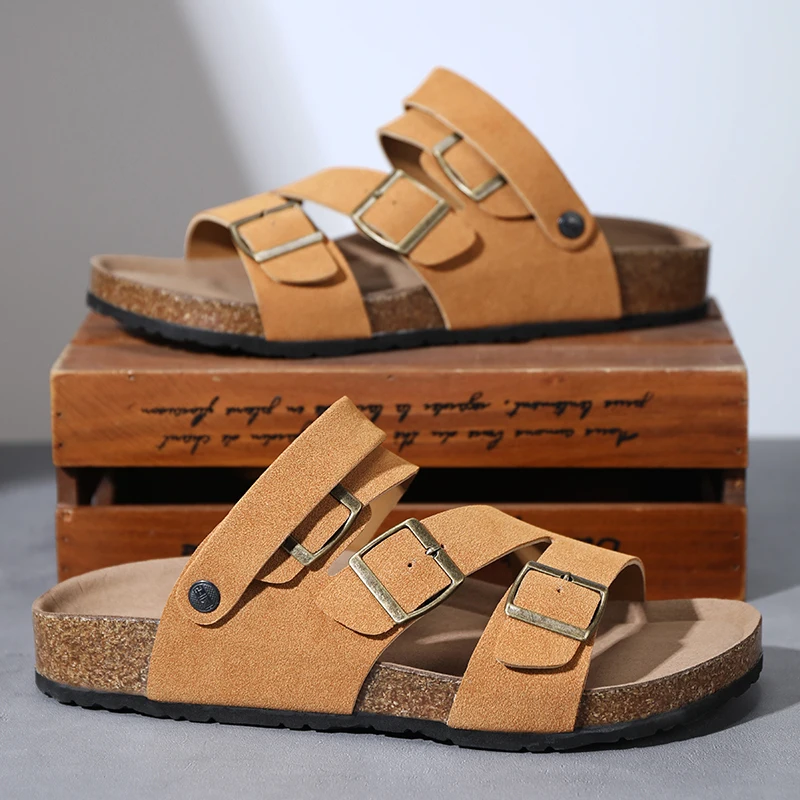 

2024 New Men Sandals Brand Soft Sandals Men's Beach Casual Shoes Platform Cork Slides Original Male Non-slip Flip-flop Summer