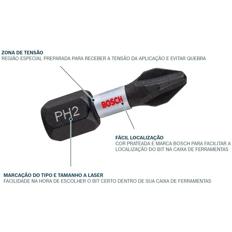 BOSCH 2608522323 PH1 PH2 PH3 PZ2 PZ3 Juego de puntas de destornillador de 25 mm Juego de 8 piezas Juego de cabezales de destornillador cruzado Accesorios de herramientas eléctricas